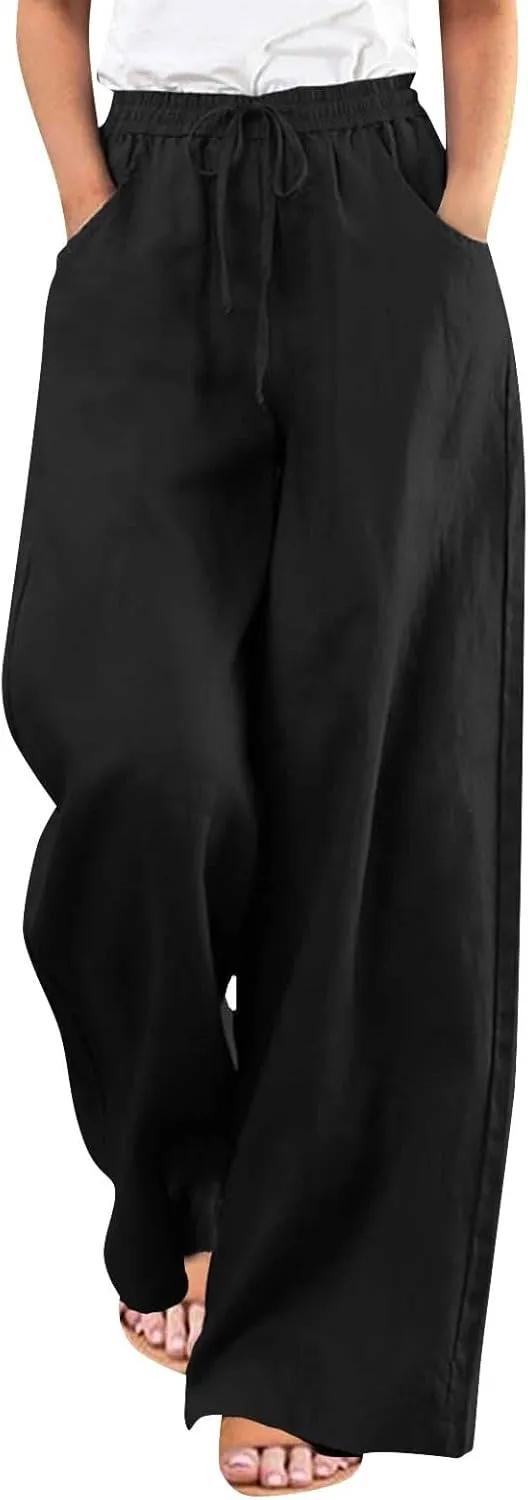 GOFULY Womens Lounge Pants 2025 Elastic Waist Drawstring Sumemr High Waisted Pants Straight Wide Leg with Pockets Trousers