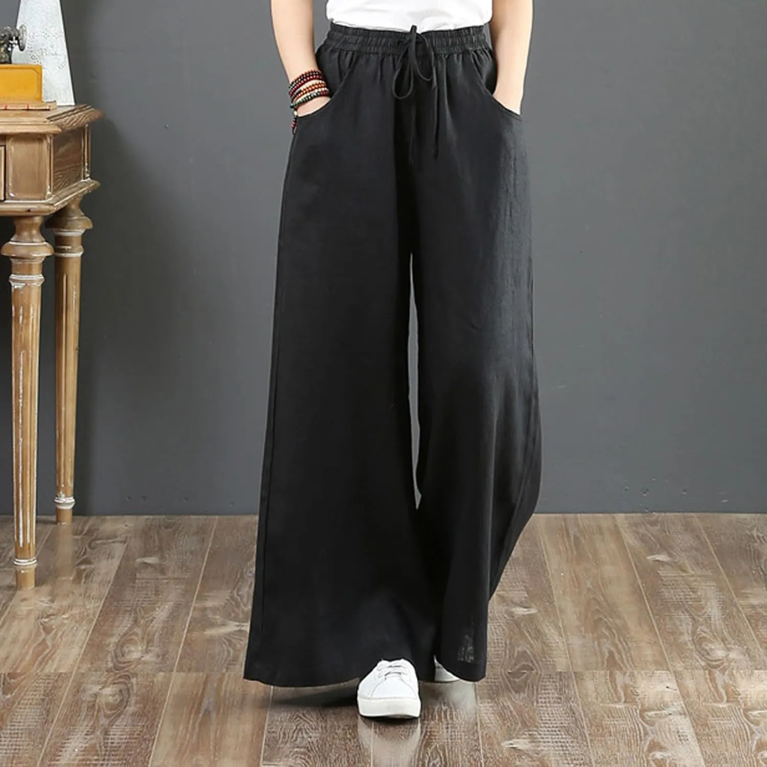 GOFULY Womens Lounge Pants 2025 Elastic Waist Drawstring Sumemr High Waisted Pants Straight Wide Leg with Pockets Trousers