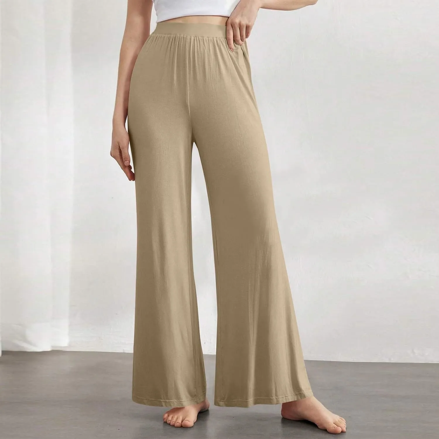 GOFULY Women's Pants Straight Wide Leg High Waisted Palazzo Pants Elastic Waist Drawstring Sumemr 2025 Trousers with Pockets