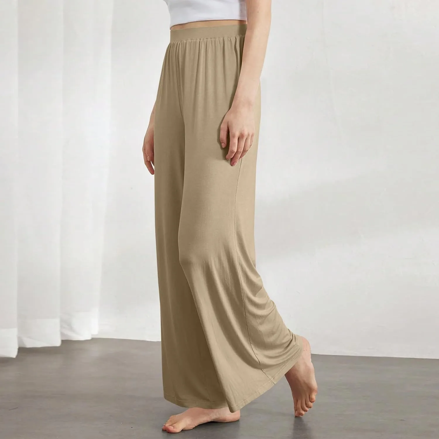 GOFULY Women's Pants Straight Wide Leg High Waisted Palazzo Pants Elastic Waist Drawstring Sumemr 2025 Trousers with Pockets