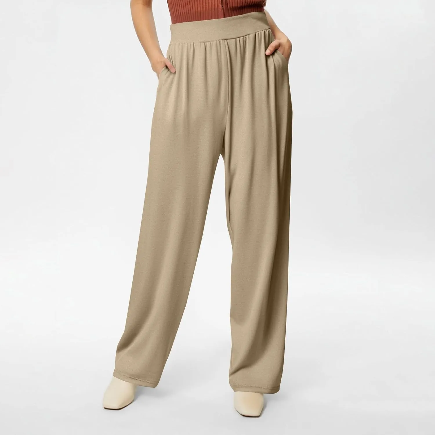 GOFULY Women's Pants Straight Wide Leg High Waisted Palazzo Pants Elastic Waist Drawstring Sumemr 2025 Trousers with Pockets