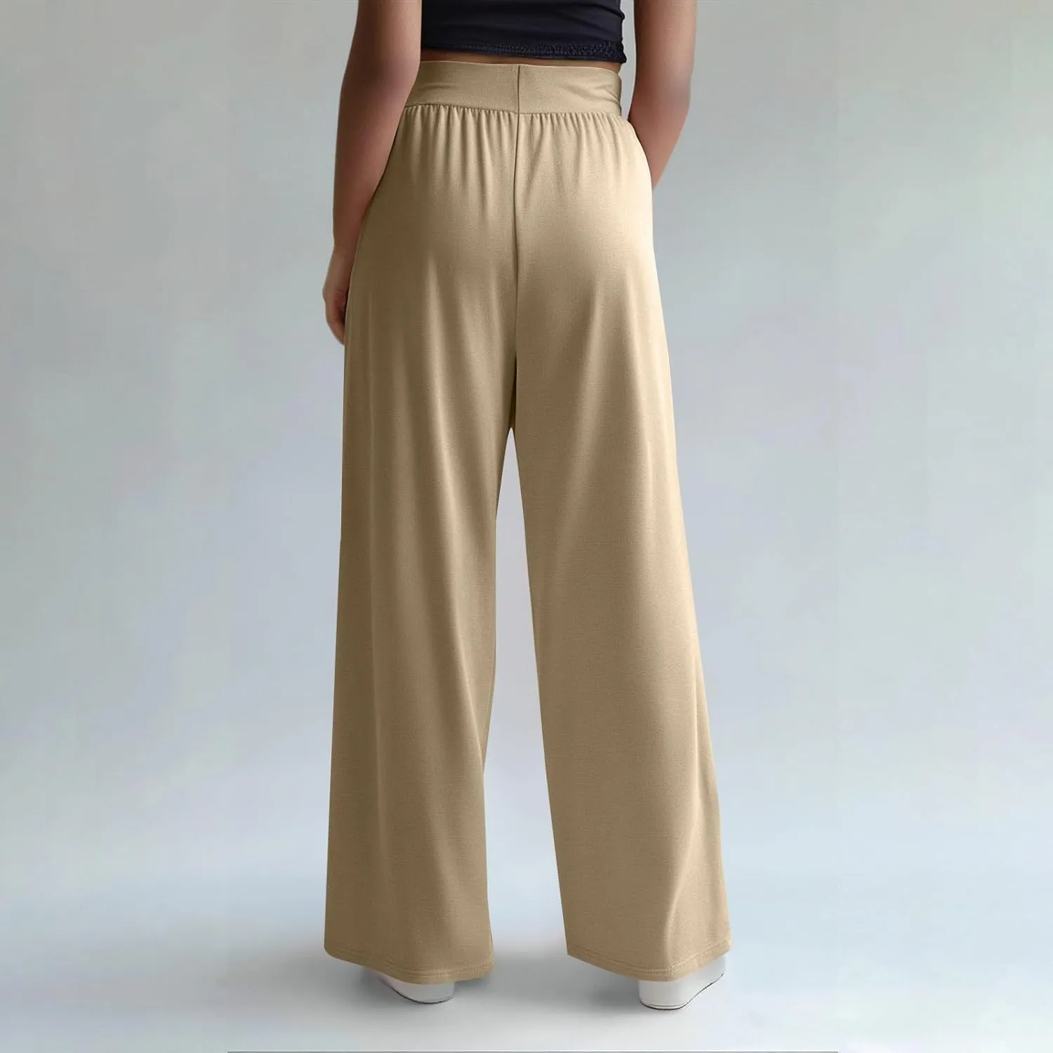GOFULY Women's Pants Straight Wide Leg High Waisted Palazzo Pants Elastic Waist Drawstring Sumemr 2025 Trousers with Pockets