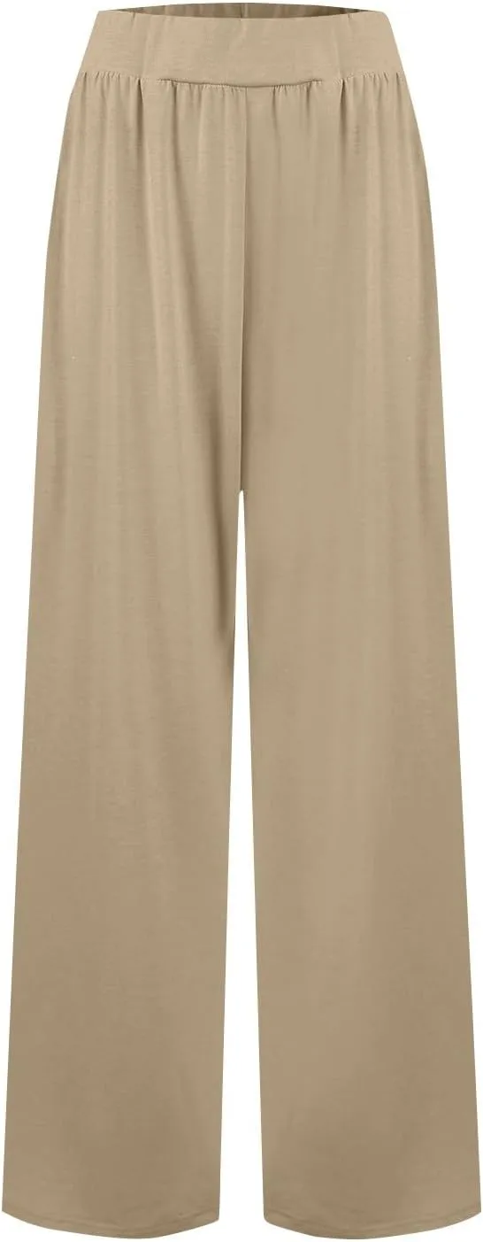 GOFULY Women's Pants Straight Wide Leg High Waisted Palazzo Pants Elastic Waist Drawstring Sumemr 2025 Trousers with Pockets