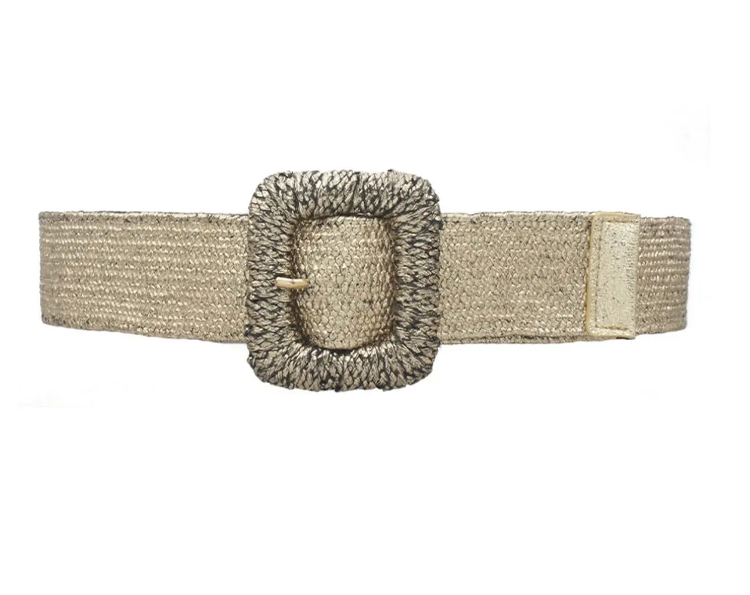 Gold Black Metallic Raffia Belt