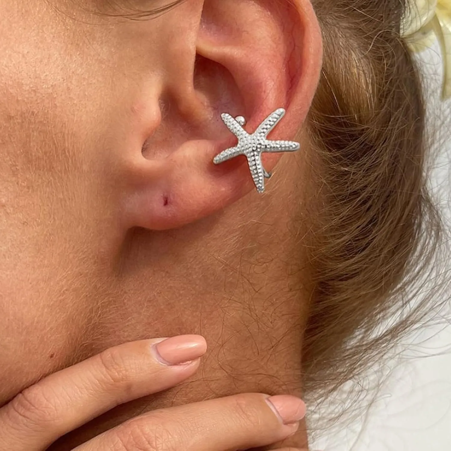 Gold Starfish Shell Ear Clip Cuff Earrings for Women Ocean Beach Summer Jewelry