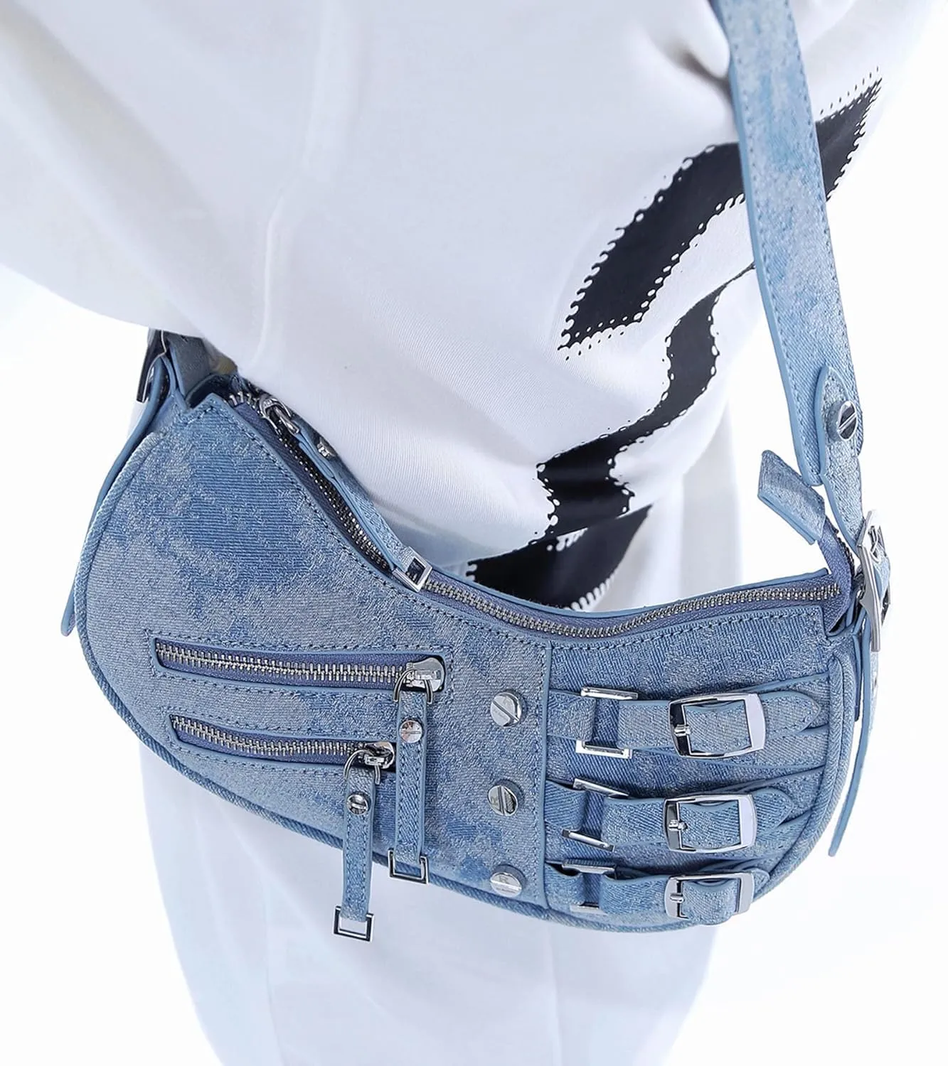 Handbag Purse Shoulder Bags for Women Retro Punk Style Leather Y2k Crescent Bag Lightweight Cute