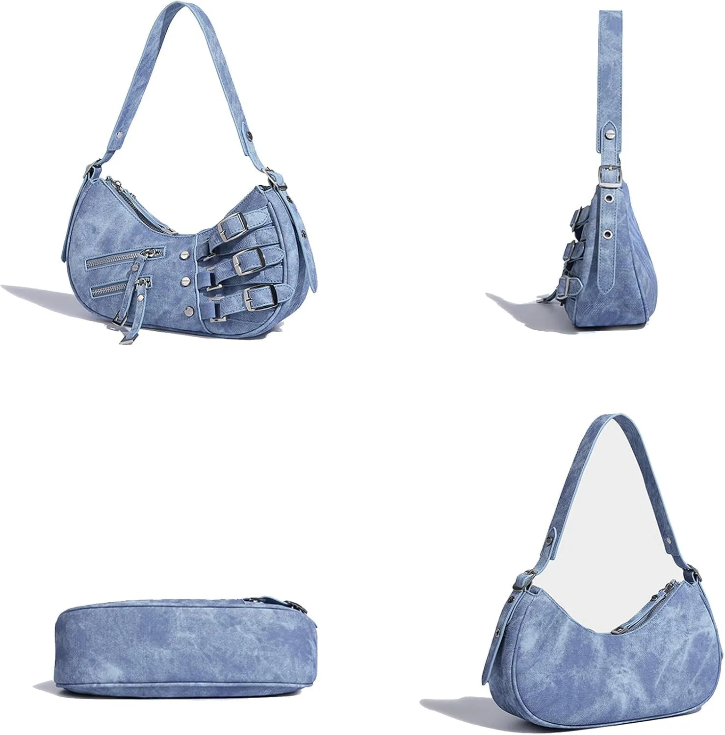 Handbag Purse Shoulder Bags for Women Retro Punk Style Leather Y2k Crescent Bag Lightweight Cute
