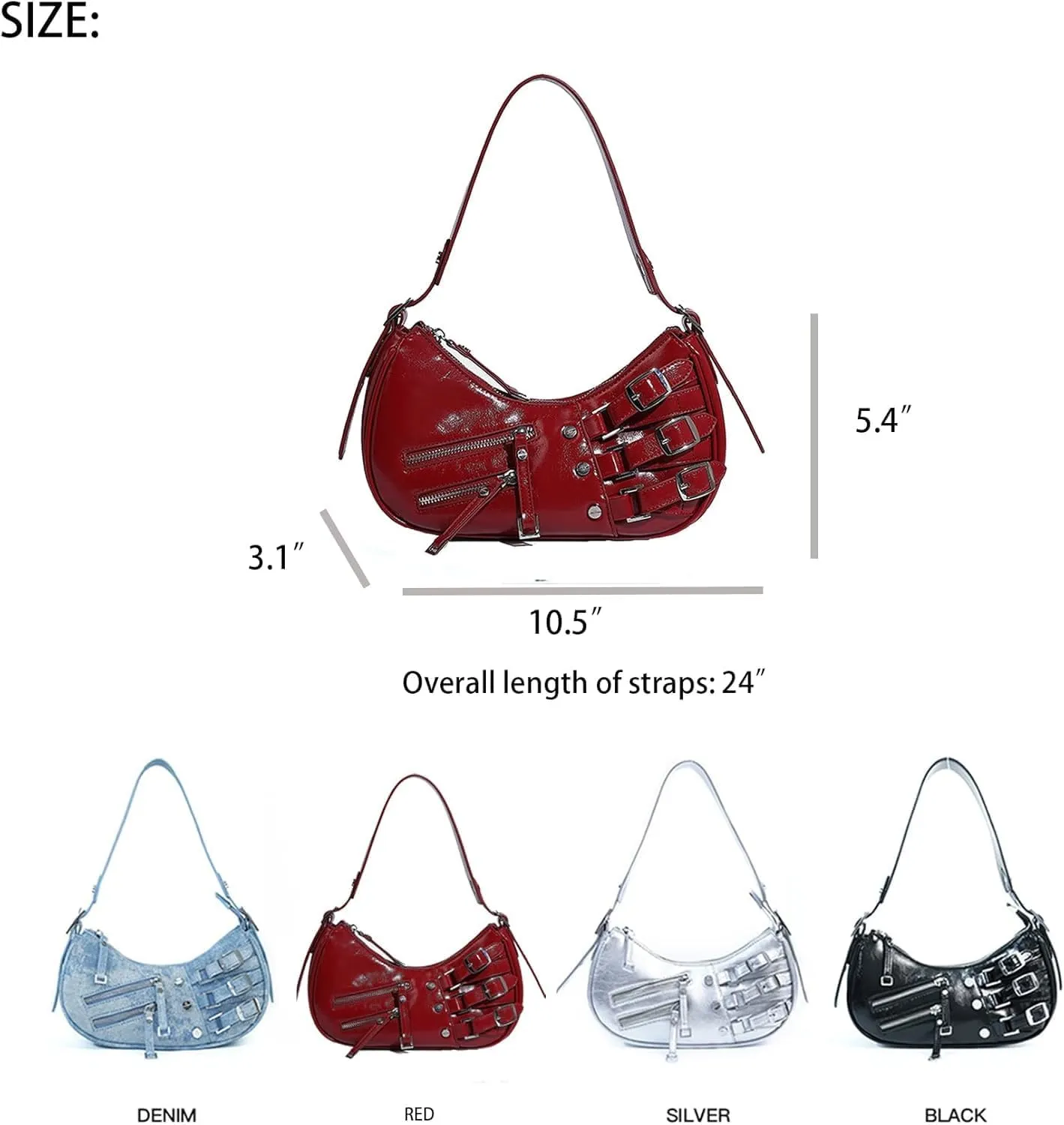 Handbag Purse Shoulder Bags for Women Retro Punk Style Leather Y2k Crescent Bag Lightweight Cute