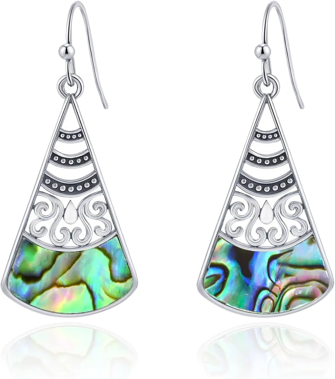 Handmade Abalone Shell Dangle Earrings | Vintage Silver Triangle Drop Boho Jewelry | 1.5in Ocean Shell Gift for Beach Weddings, Sensitive Ears & Bohemian Lovers