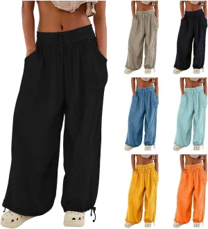 Harem Pants for Women Solid Drawstring Elastic Waist Baggy Pants Casual Hippie Boho Yoga Pants Beach Travel Lounge PJs