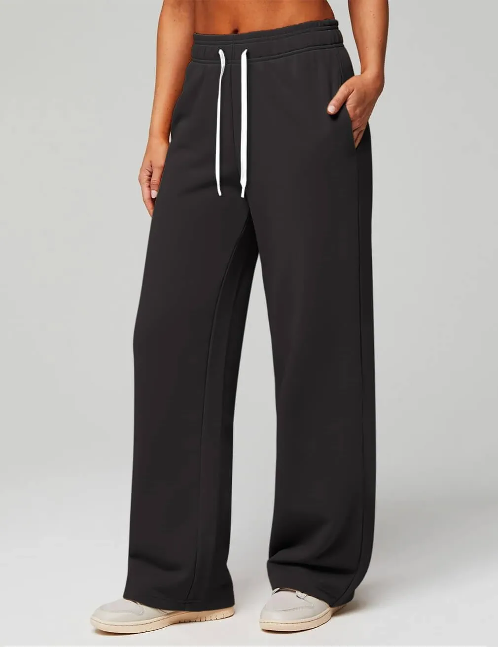 HeSaYep Women's Wide Leg Sweatpants Elastic High Waist Loose Sweat Pants Straight Leg Drawstring Trousers with Pockets