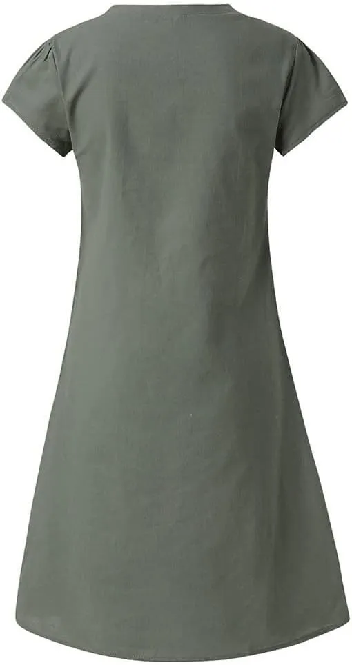 HGOOGY Modest Dresses for Women Summer Casual Midi Dresses V Neck Short Sleeve Knee Length Sun Dresses Beach Plus Size