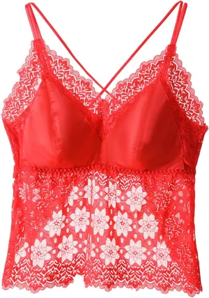 HGps8w Sexy Lace Camisole for Women with Detachable Built in Bra V Neck Spaghetti Strap Wireless Bralette Crop Tank Tops