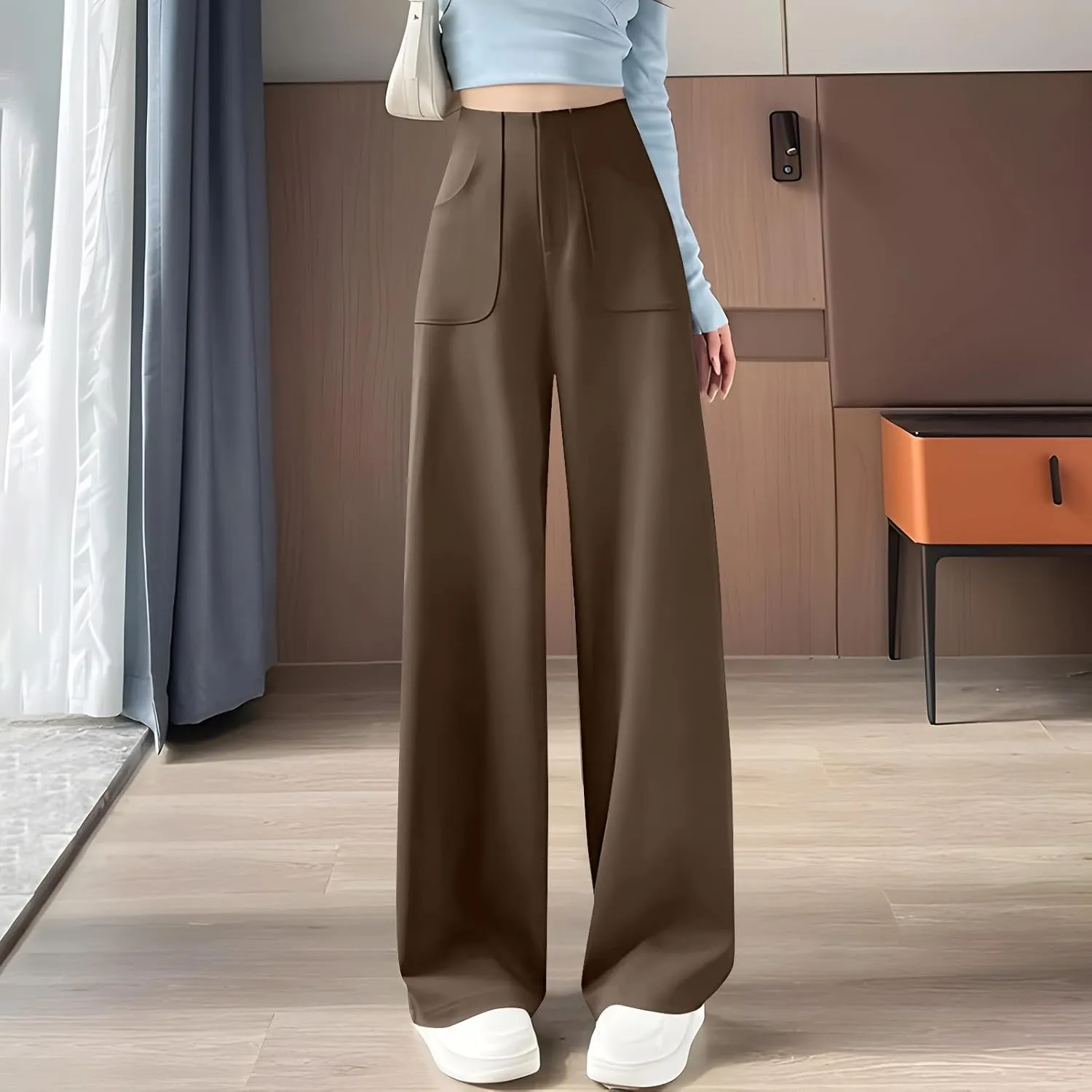 High Waisted Work Pants for Women Business Summer Casual Outfits Trendy Office Dress Wide Leg Trousers with Pockets