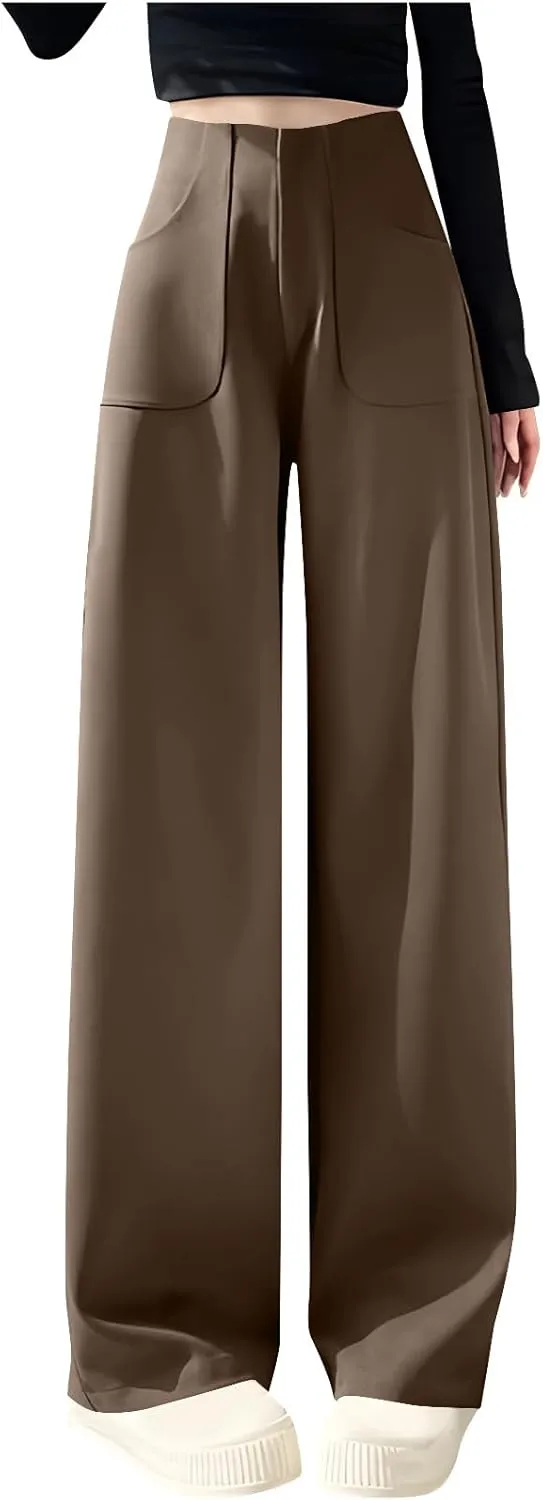 High Waisted Work Pants for Women Business Summer Casual Outfits Trendy Office Dress Wide Leg Trousers with Pockets