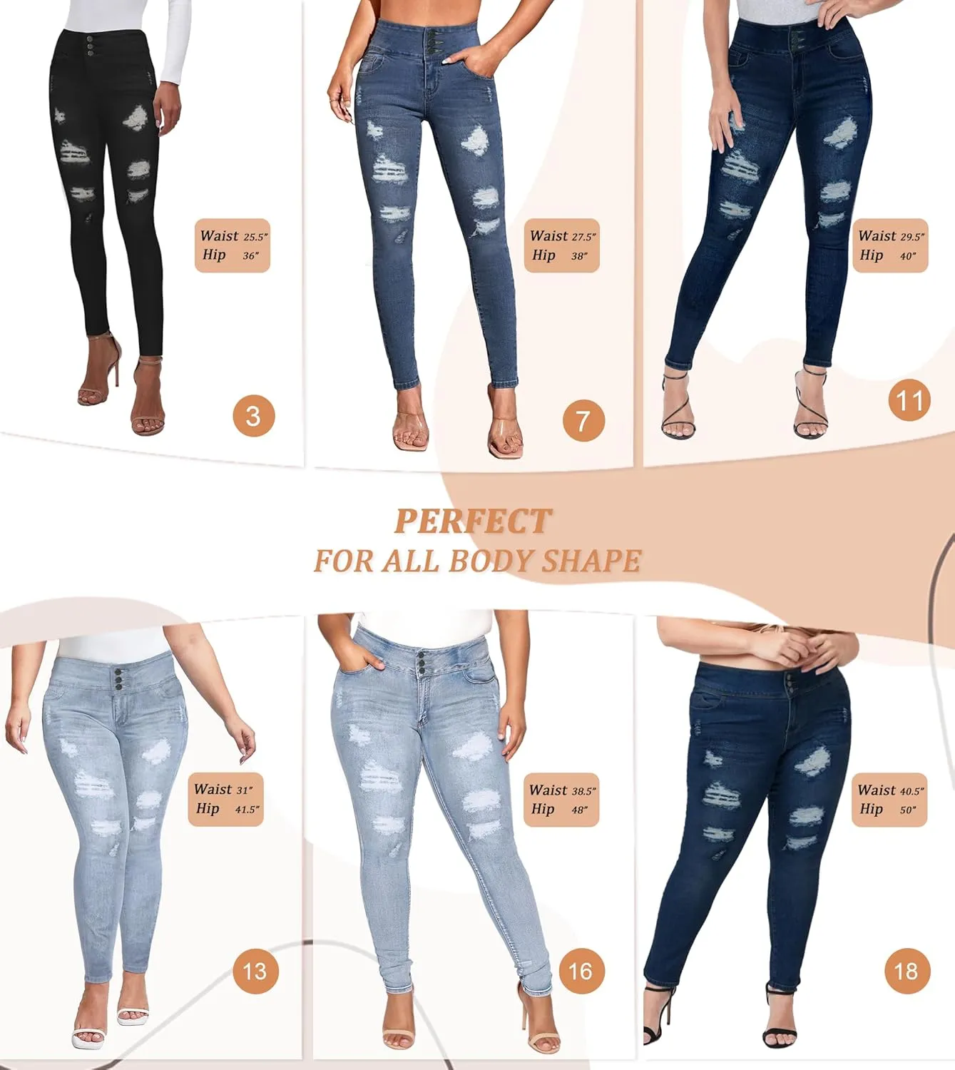 Hybrid & Company Women Fashion Destructed Skinny Jeans High Waist Stretch Denim Pants