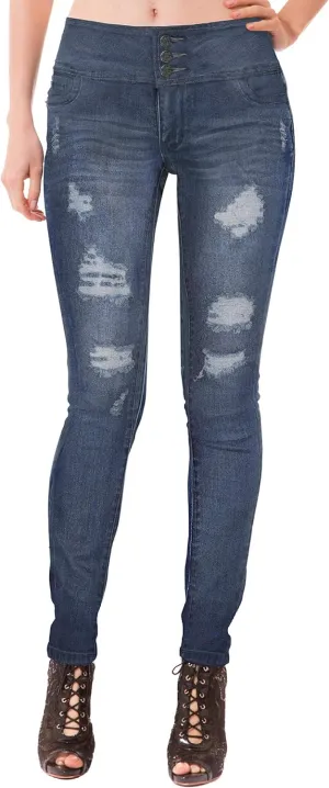 Hybrid & Company Women Fashion Destructed Skinny Jeans High Waist Stretch Denim Pants