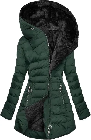 iLH Winter Coats for Women Plus Size Puffer Fleece Lined Down Jacket Hooded Parka Coat Sherpa Warm Jacket Maxi Outwear