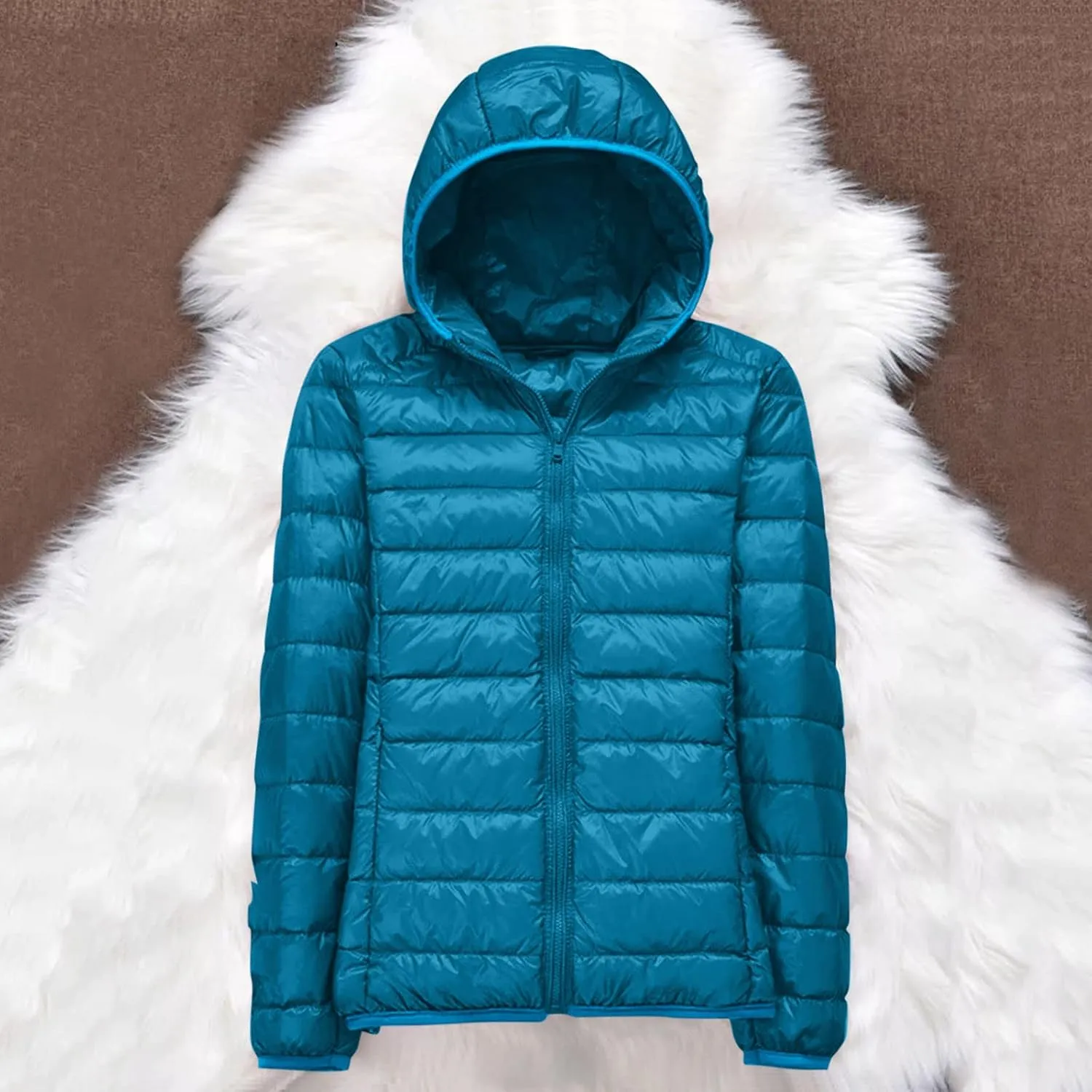 iLH Womens Cotton Padded Lightweight Coat Hooded Turtle Neck Full Zip Windbreaker Jackets For Women Leisure Thermal Coat
