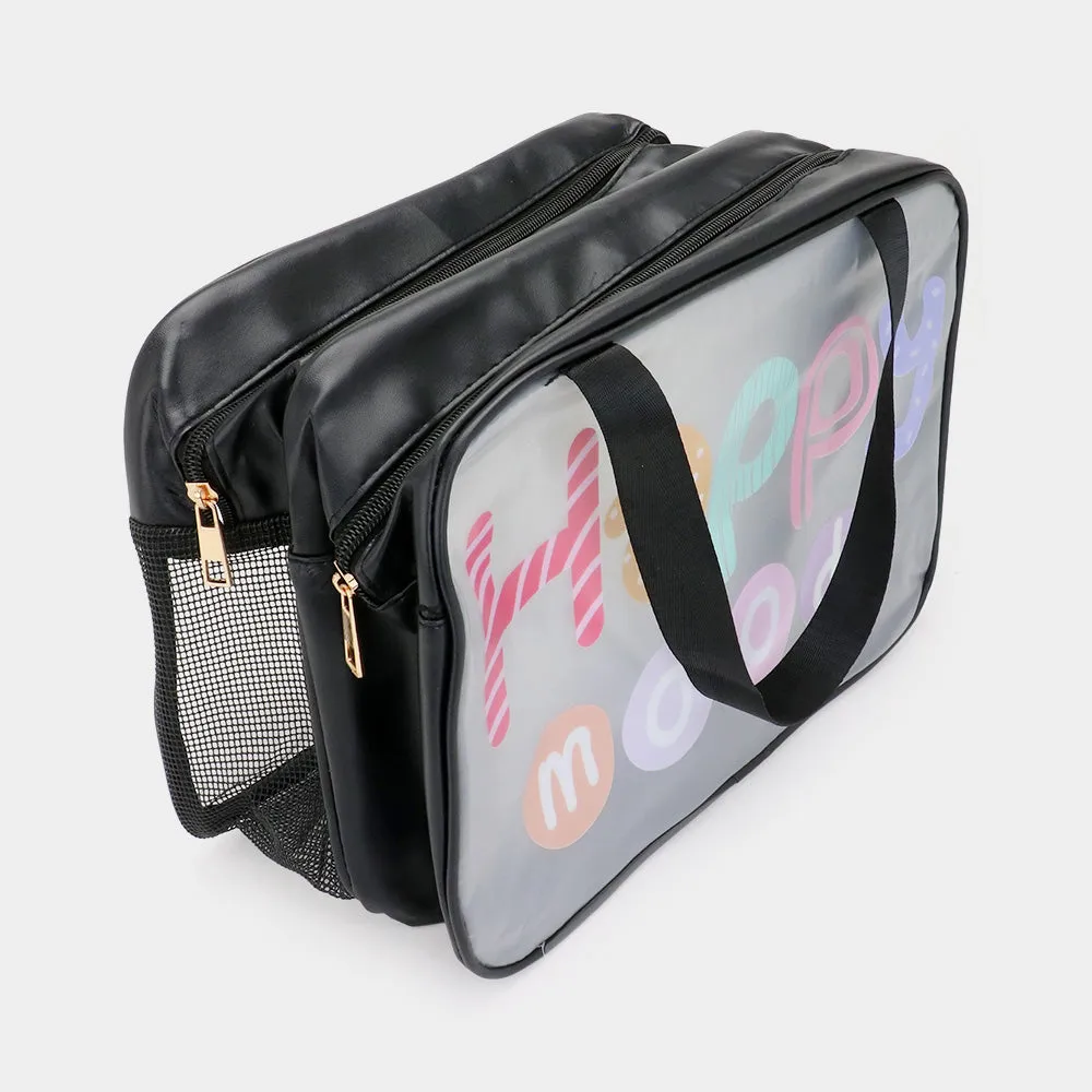 iLLASPARKZ HAPPY MOOD Message Printed Translucent Mesh Divided Shoulder Bag / Tote Bag