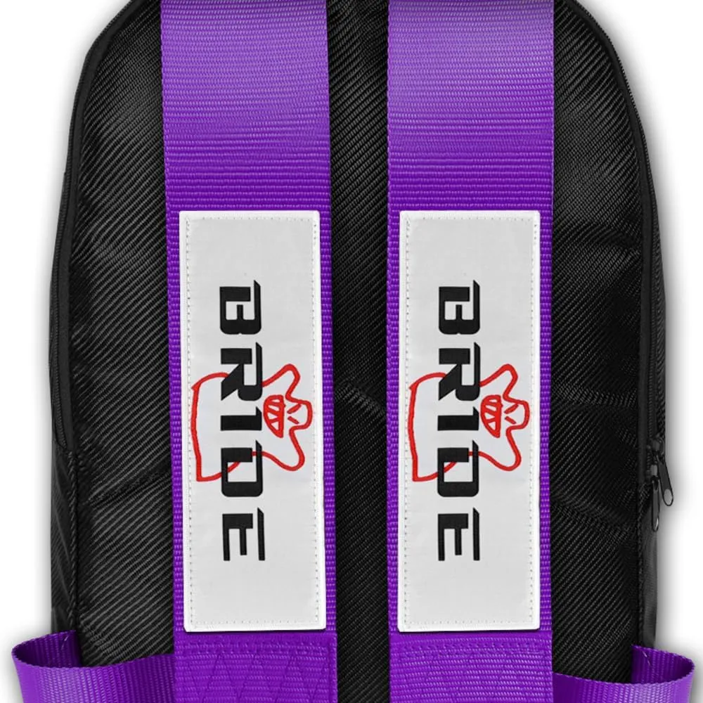 JDM Bride Recaro Racing Laptop Travel Backpack Carbon Fiber Style with Adjustable Harness Straps (Bride - Purple Strap)