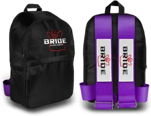 JDM Bride Recaro Racing Laptop Travel Backpack Carbon Fiber Style with Adjustable Harness Straps (Bride - Purple Strap)