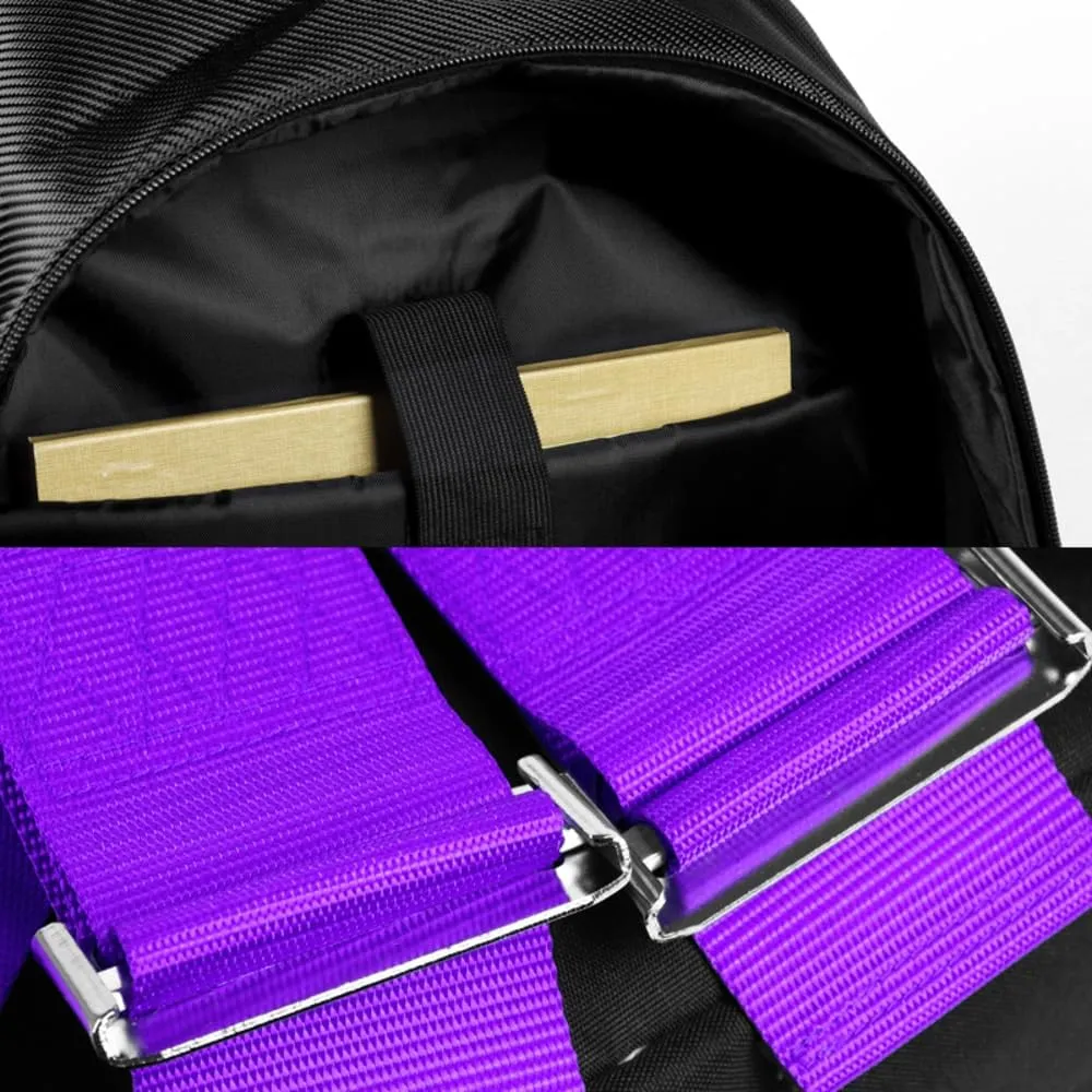 JDM Bride Recaro Racing Laptop Travel Backpack Carbon Fiber Style with Adjustable Harness Straps (Bride - Purple Strap)