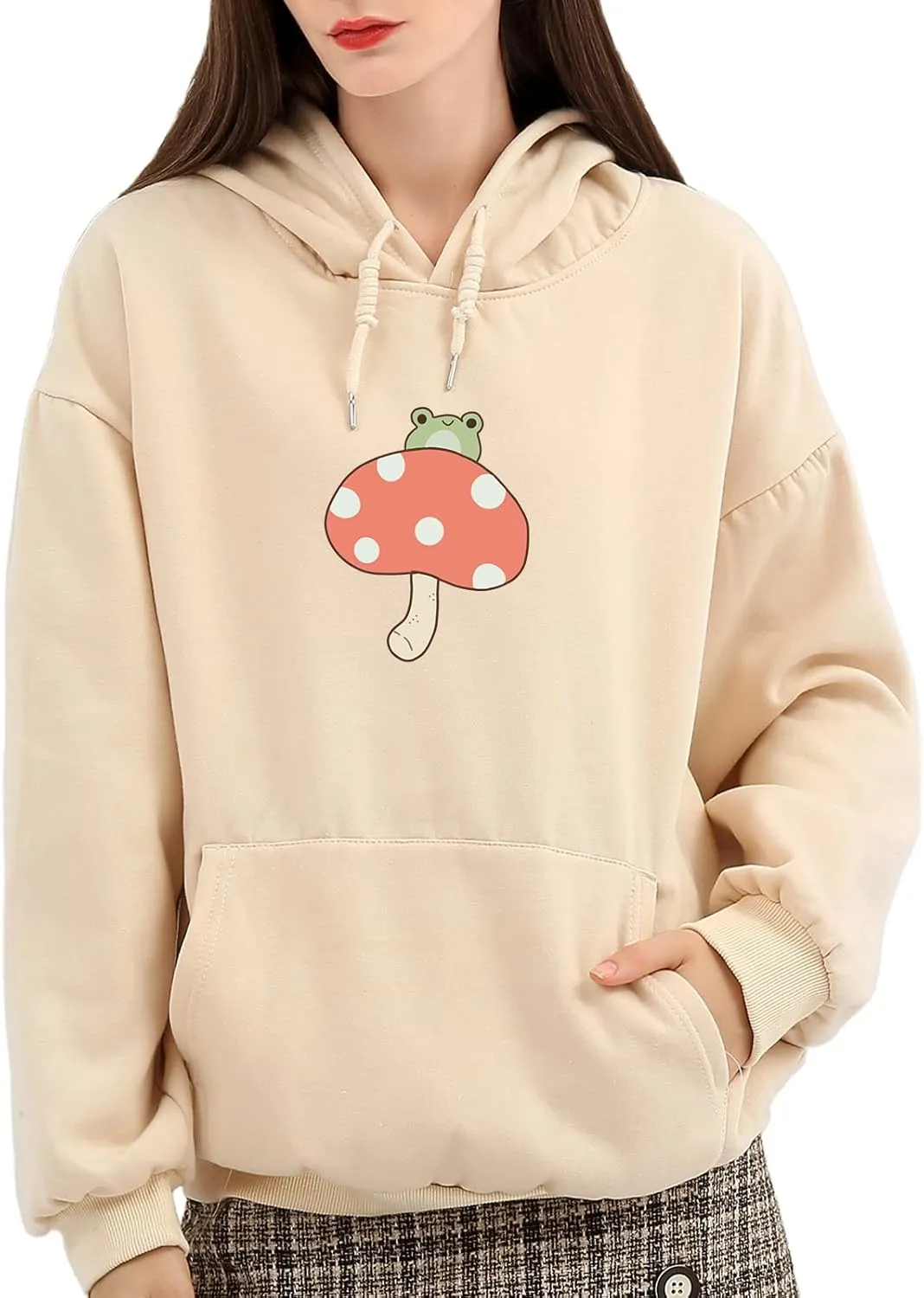 KEEVICI Women's Cute Sweatshirts Skateboarding Frog Long Sleeve Cotton Hoodie Pullover