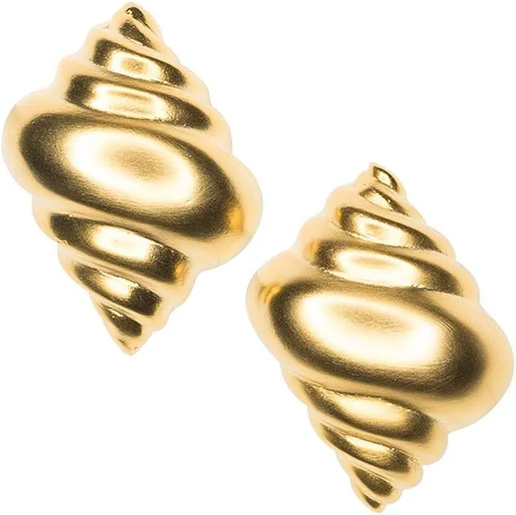 Kenneth Jay Lane Gold & Pearl Seashell Clip On Earrings (Satin Gold)