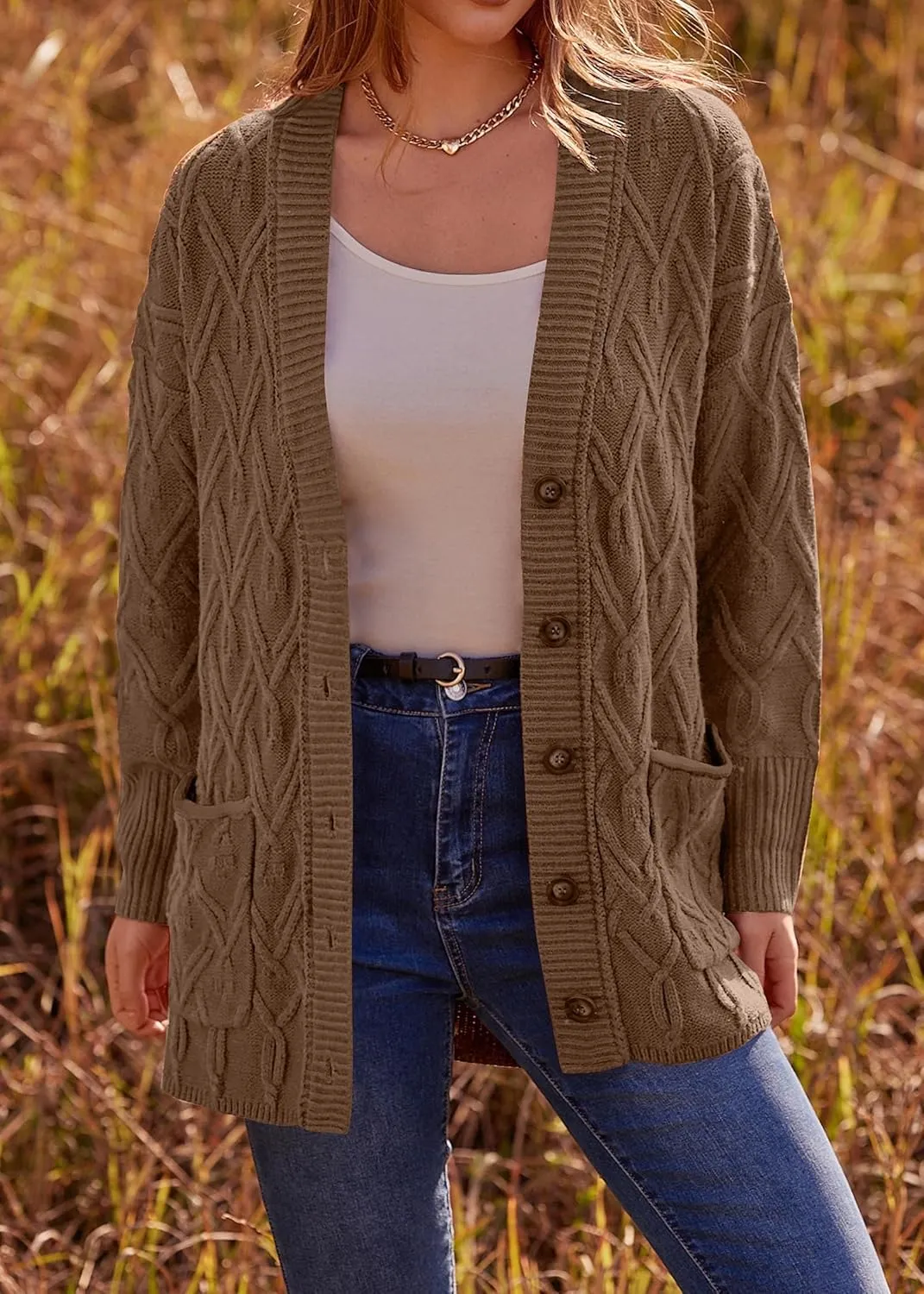 KIRUNDO Women 2024 Fall Winter Oversized Button Down Cable Knit Cardigan Casual Long Sleeve Open Front Chunky Sweater Coat
