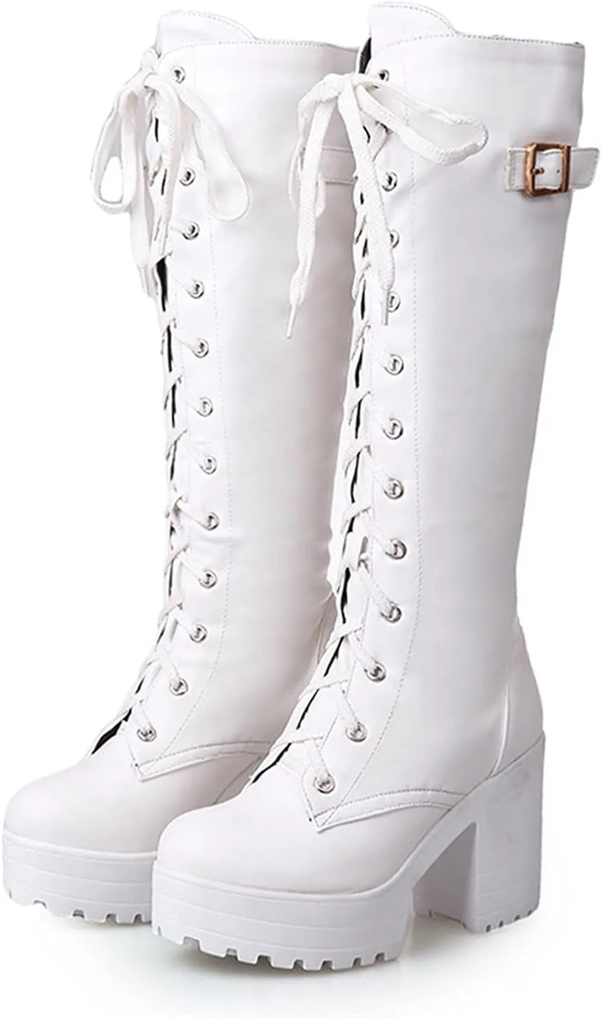 Knee High Boots Women Waterproof Winter Boots for Women 2024 Lace-Up Boots High Heel Chunky Boots Shoes Booties