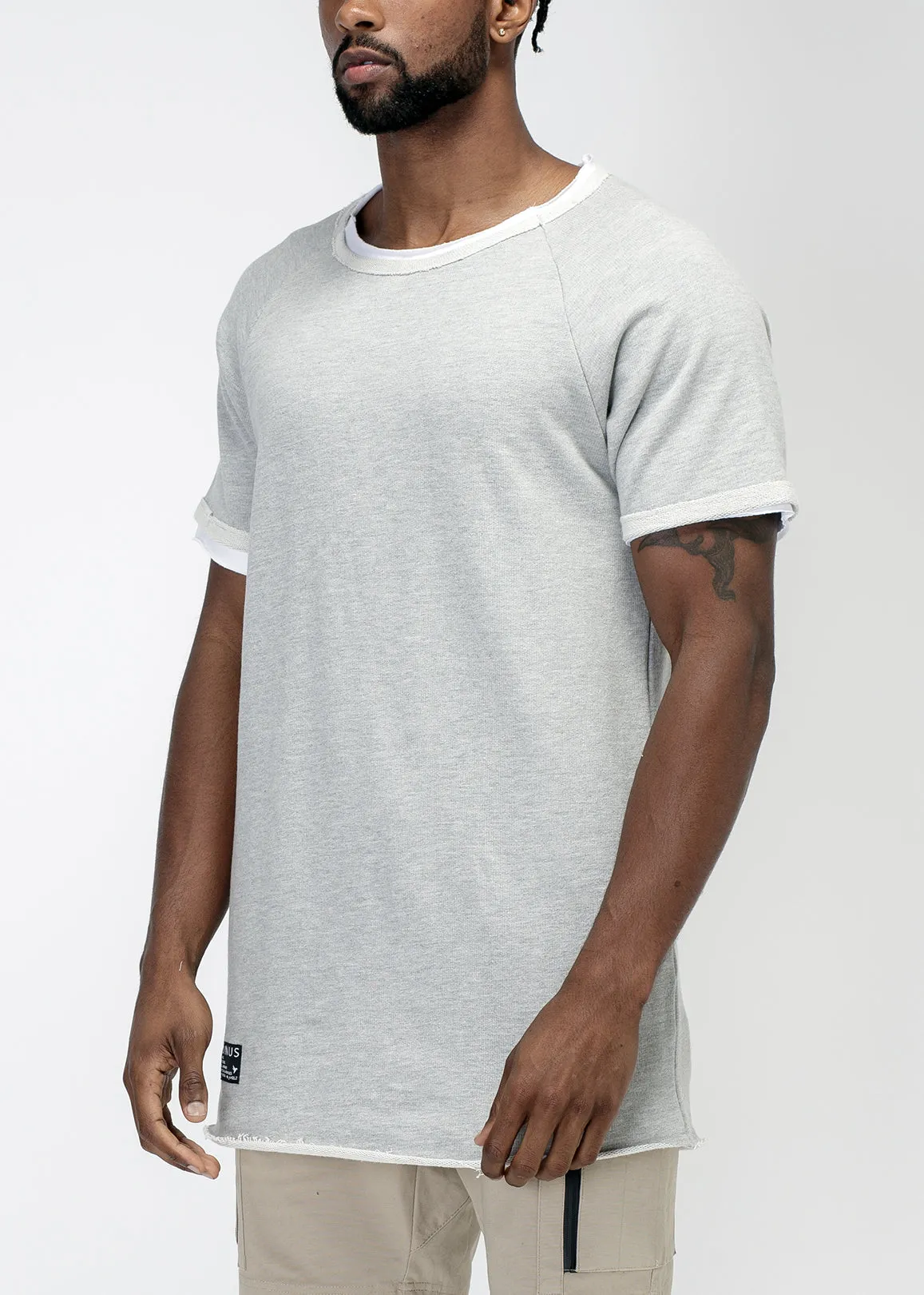 Konus Men's Layered Short Sleeve French Terry Tee in Gray