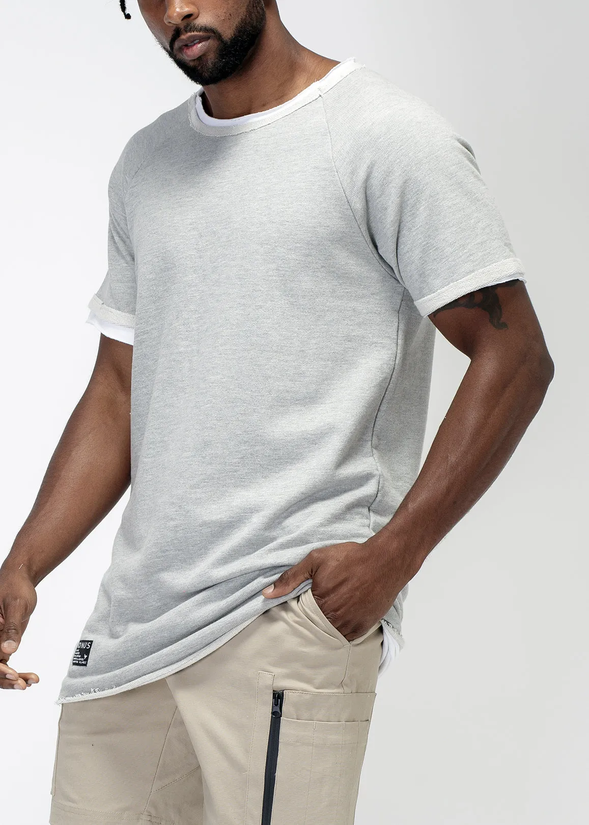 Konus Men's Layered Short Sleeve French Terry Tee in Gray