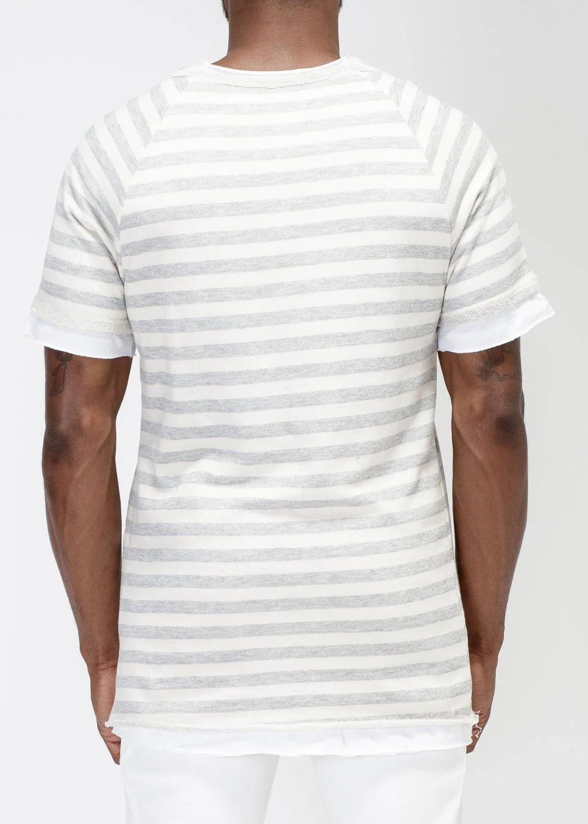 Konus Men's Layered SS French Terry Tee in Natural Stripe