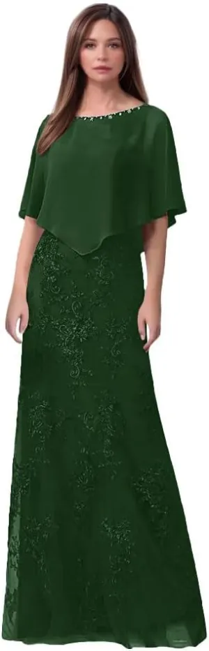 Lace Appliques Mother of The Bride Dresses Chiffon Formal Evening Gown Wedding Guest Dress
