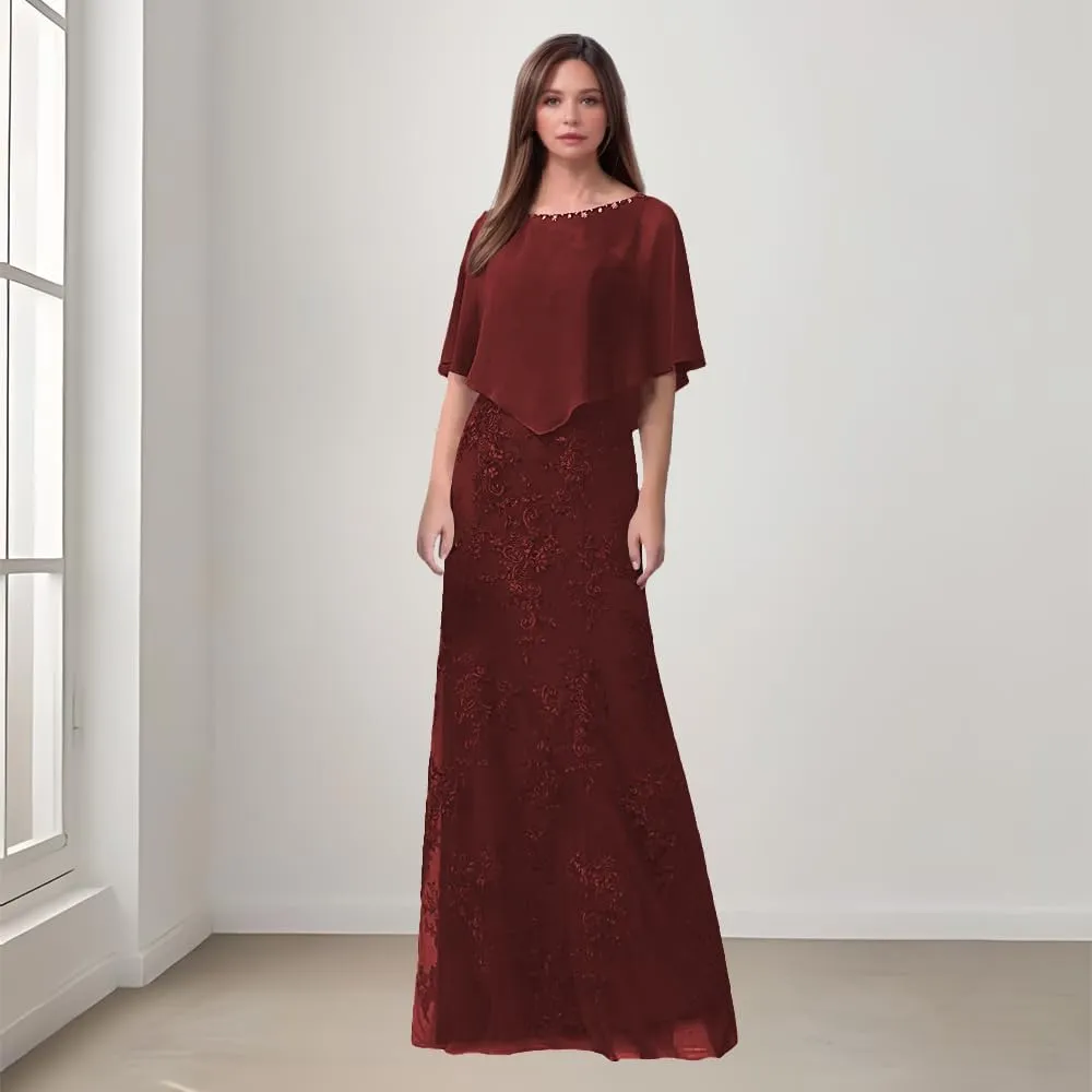 Lace Appliques Mother of The Bride Dresses Chiffon Formal Evening Gown Wedding Guest Dress