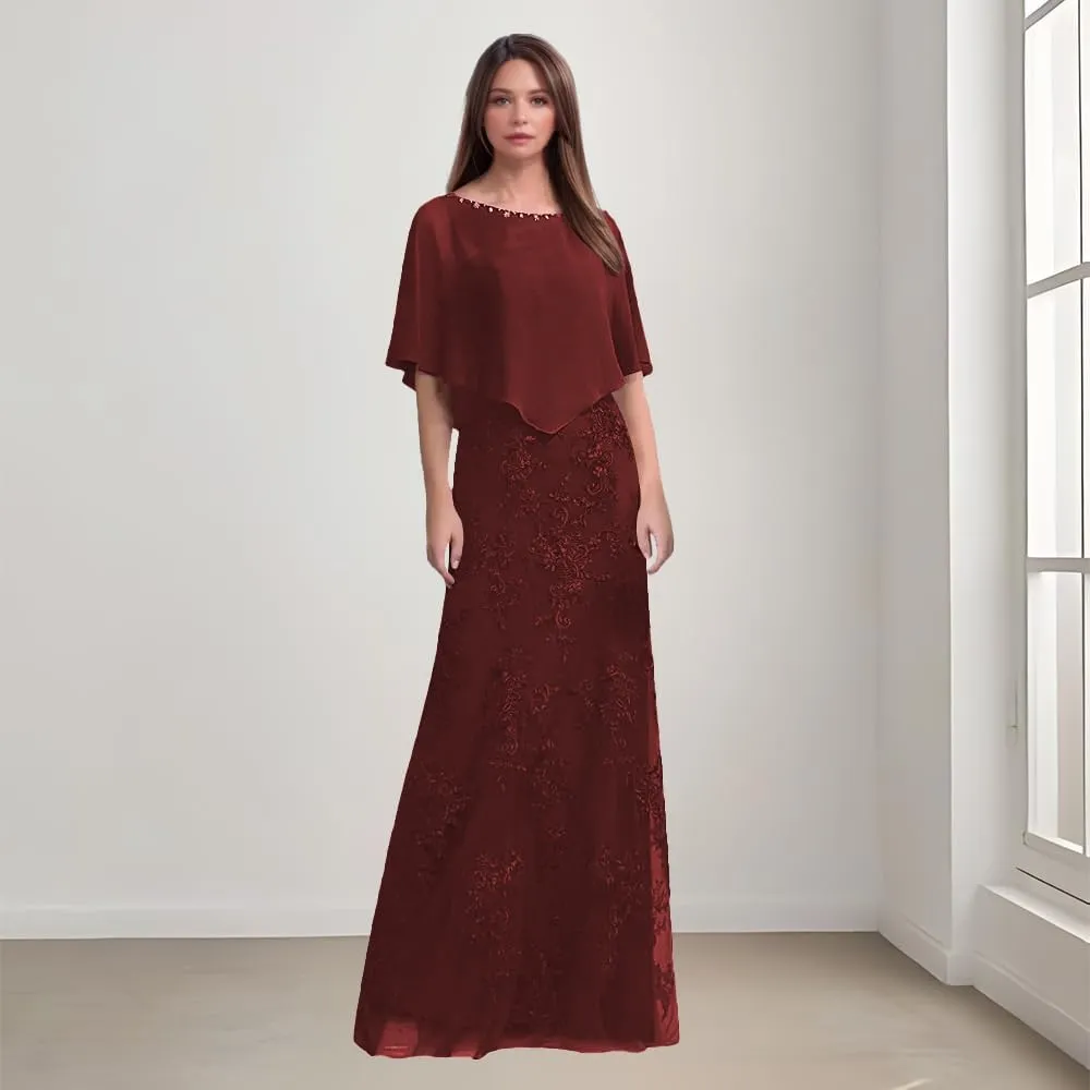 Lace Appliques Mother of The Bride Dresses Chiffon Formal Evening Gown Wedding Guest Dress