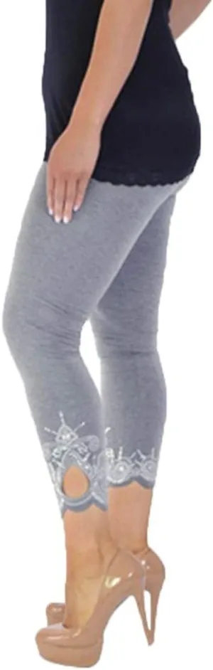 Lace Leggings for Women Capri Jean Leggings High Waisted Yoga Pants Stretch Tights Summer Cropped Trousers Plus Size