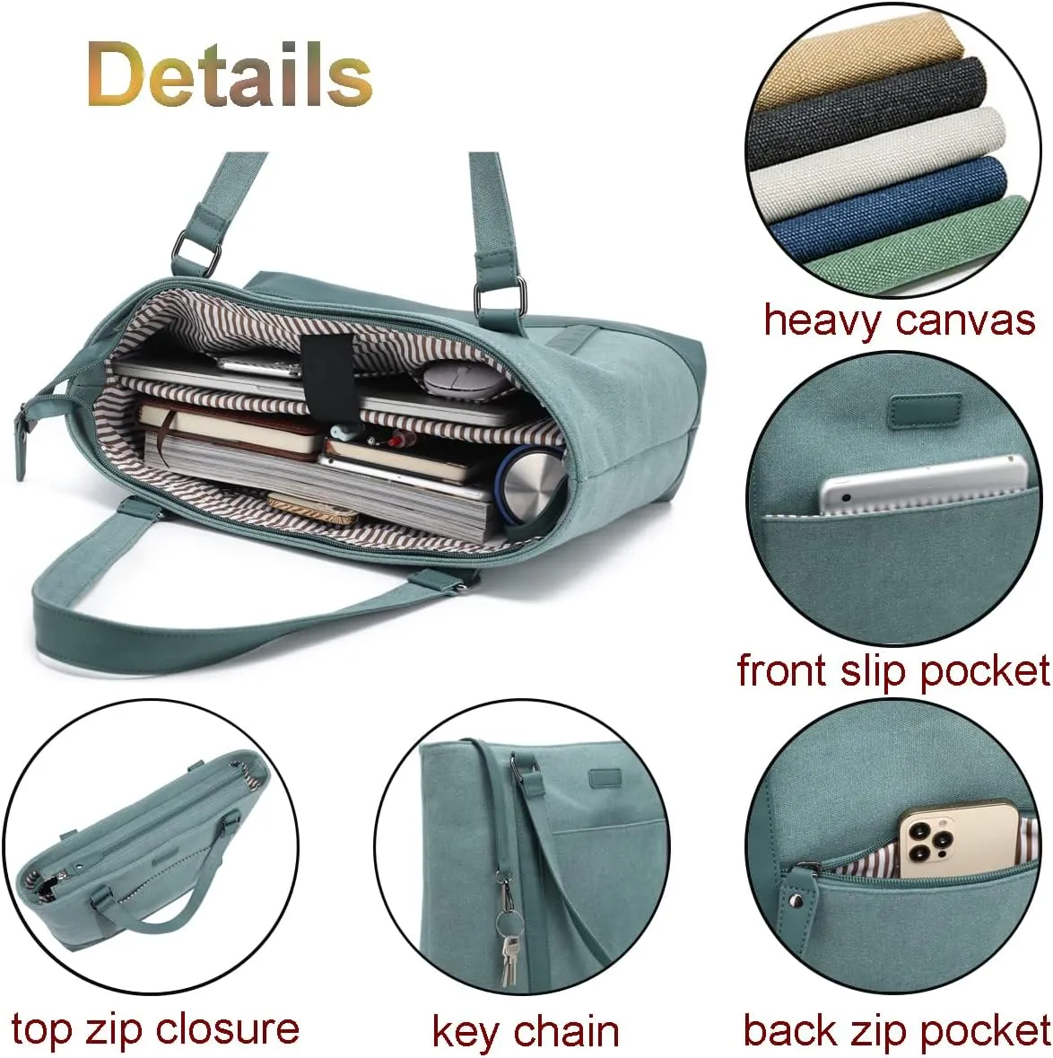 Large Tote Bags for Women 15.6 Inch Laptop Bag Lightweight Canvas Professional Work Briefcase