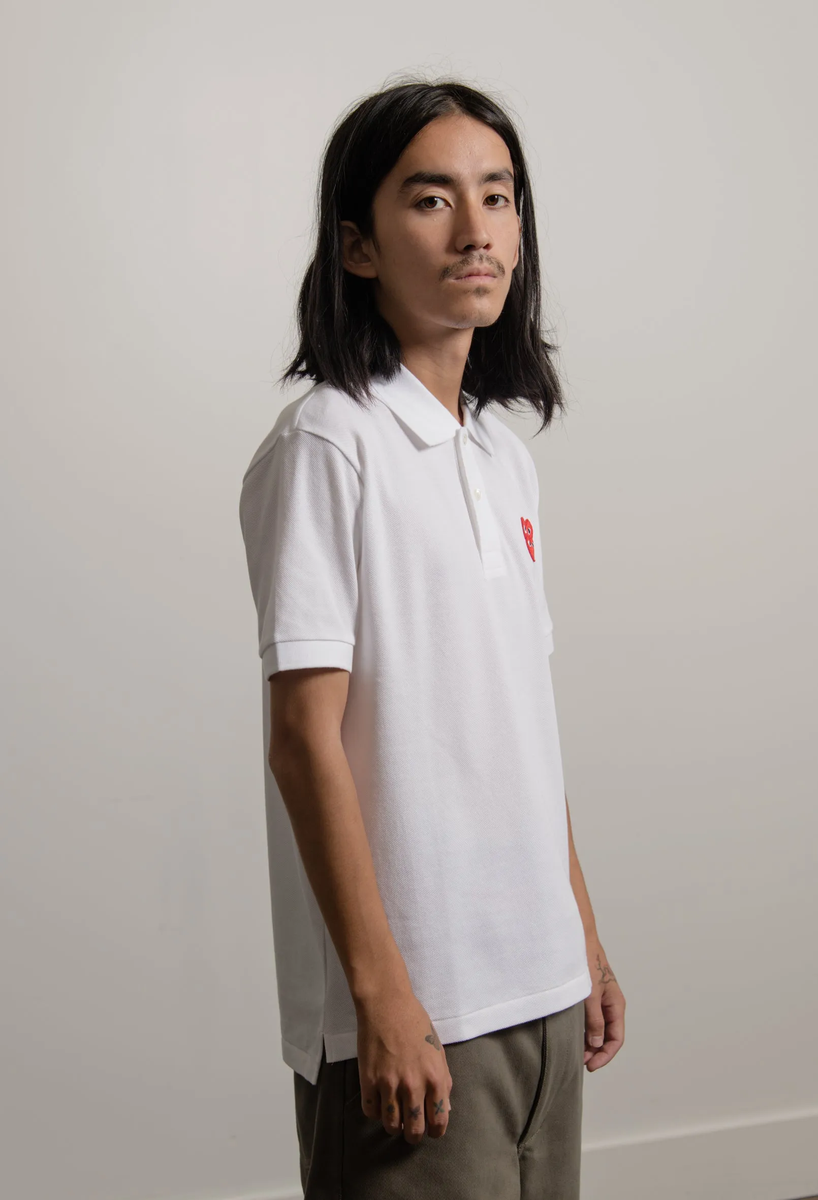 Layered Double Emblem Polo White/Red T290