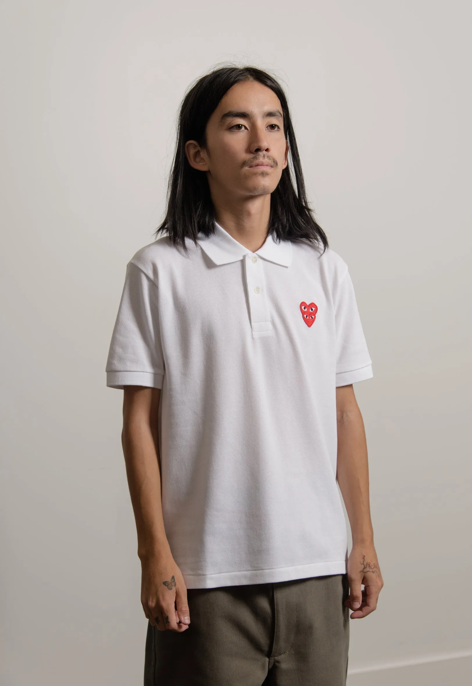Layered Double Emblem Polo White/Red T290