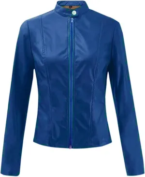 LCMTWX Leather Jacket Full Zip Snap Stand Collar Long Sleeve Outwear Cool Slim Jacket Coat for Vacation Brown Jacket Biker