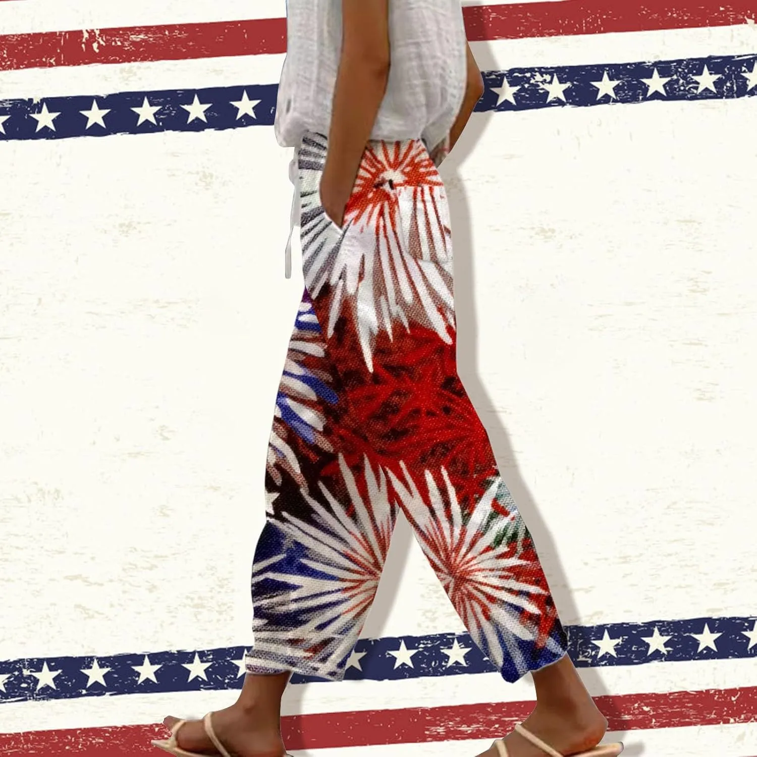 LCMTWX Wide Leg Linen Pants Woman Cotton Linen Elastic Seven Pants Beach Casual Pants Linen Capri Pants 2025 Pants with