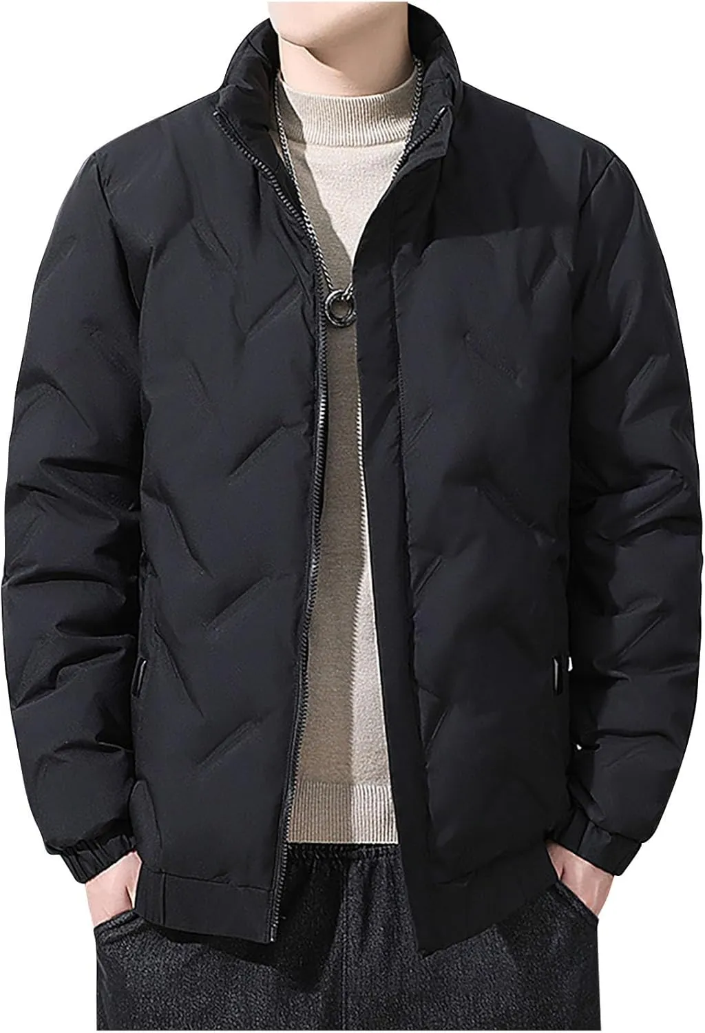lcziwo Mens Puffer Quilted Jacket Lightweight Stand Collar Zip up Casual Padded Cotton Jacket Winter Coat Outerwear