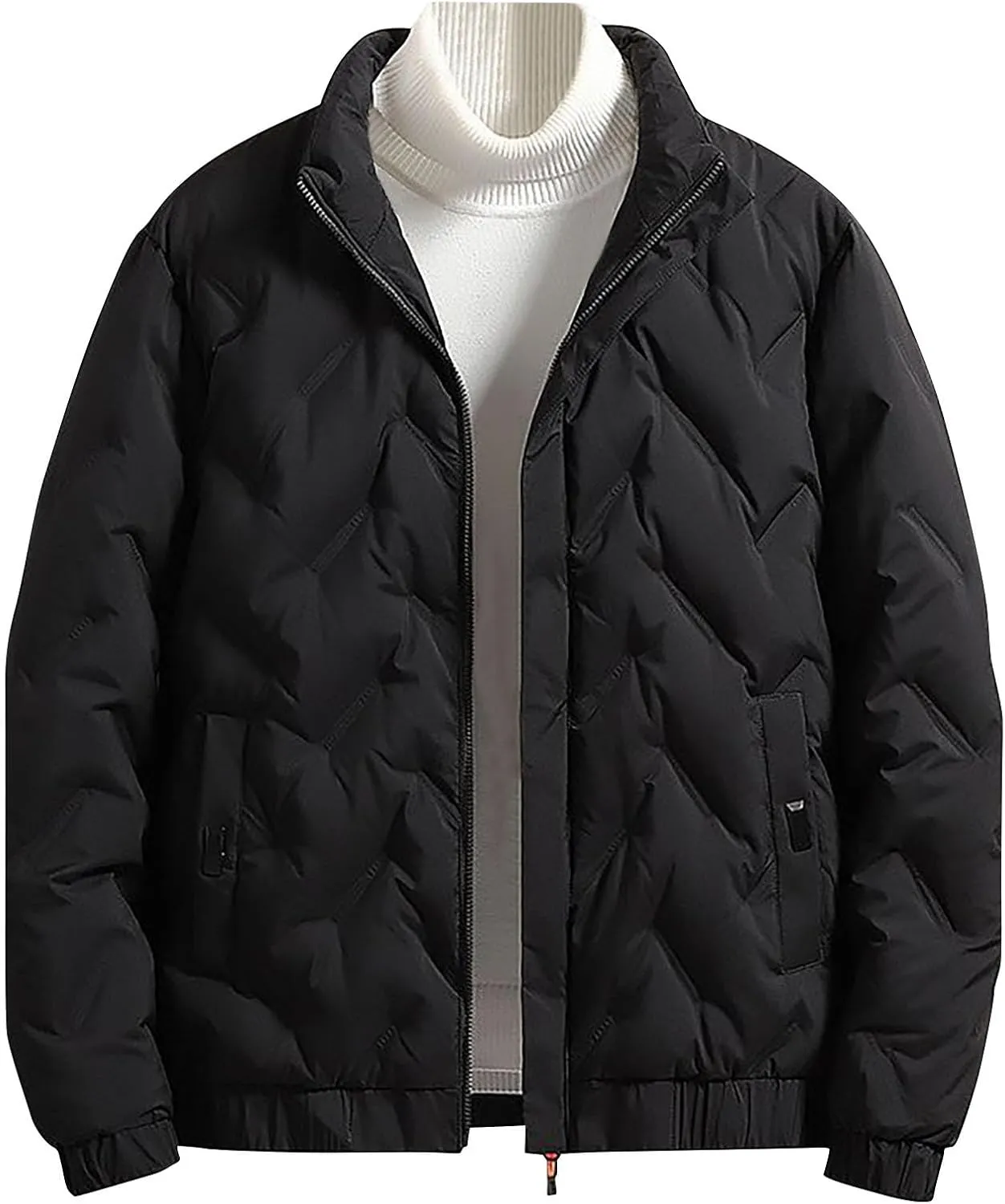 lcziwo Mens Puffer Quilted Jacket Lightweight Stand Collar Zip up Casual Padded Cotton Jacket Winter Coat Outerwear
