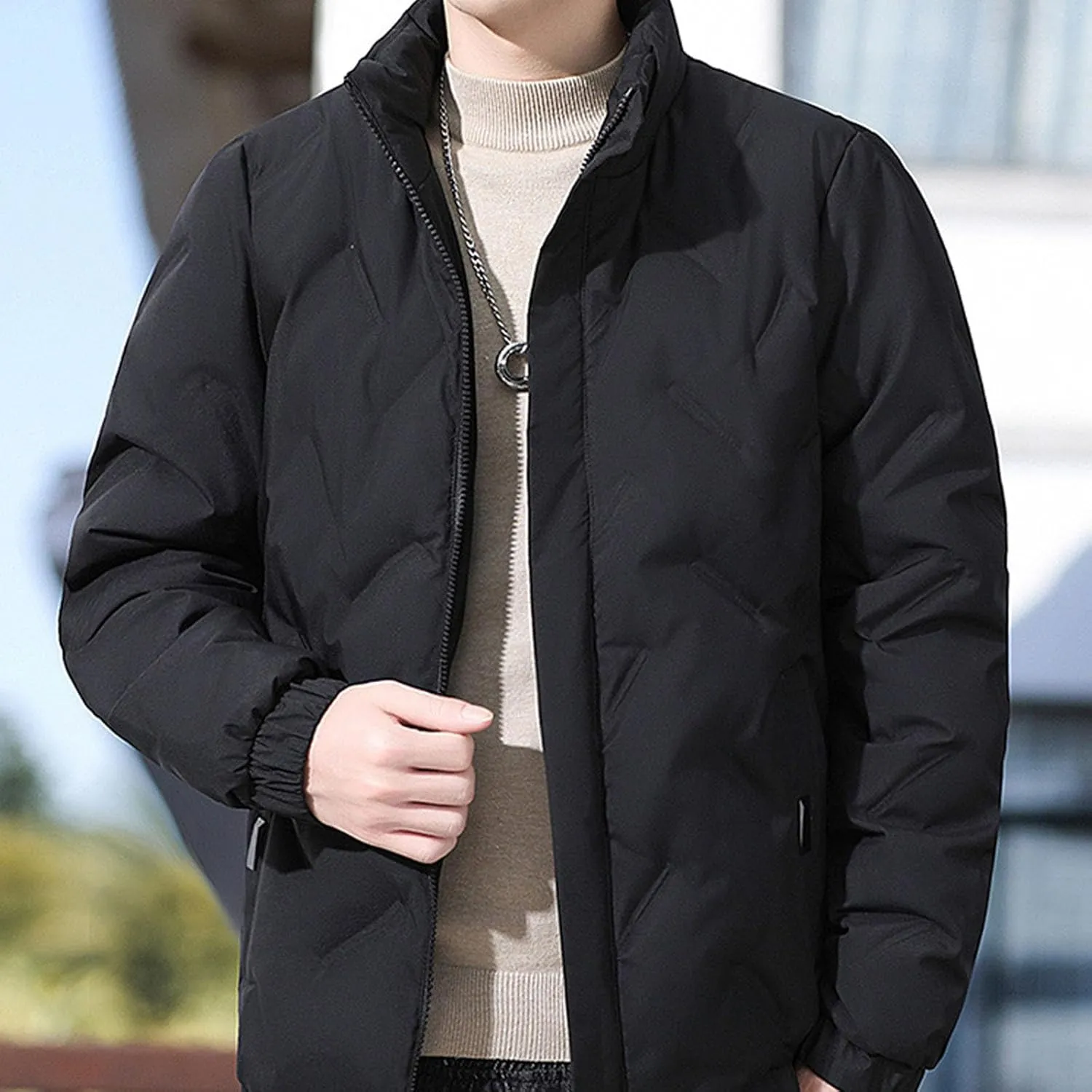 lcziwo Mens Puffer Quilted Jacket Lightweight Stand Collar Zip up Casual Padded Cotton Jacket Winter Coat Outerwear