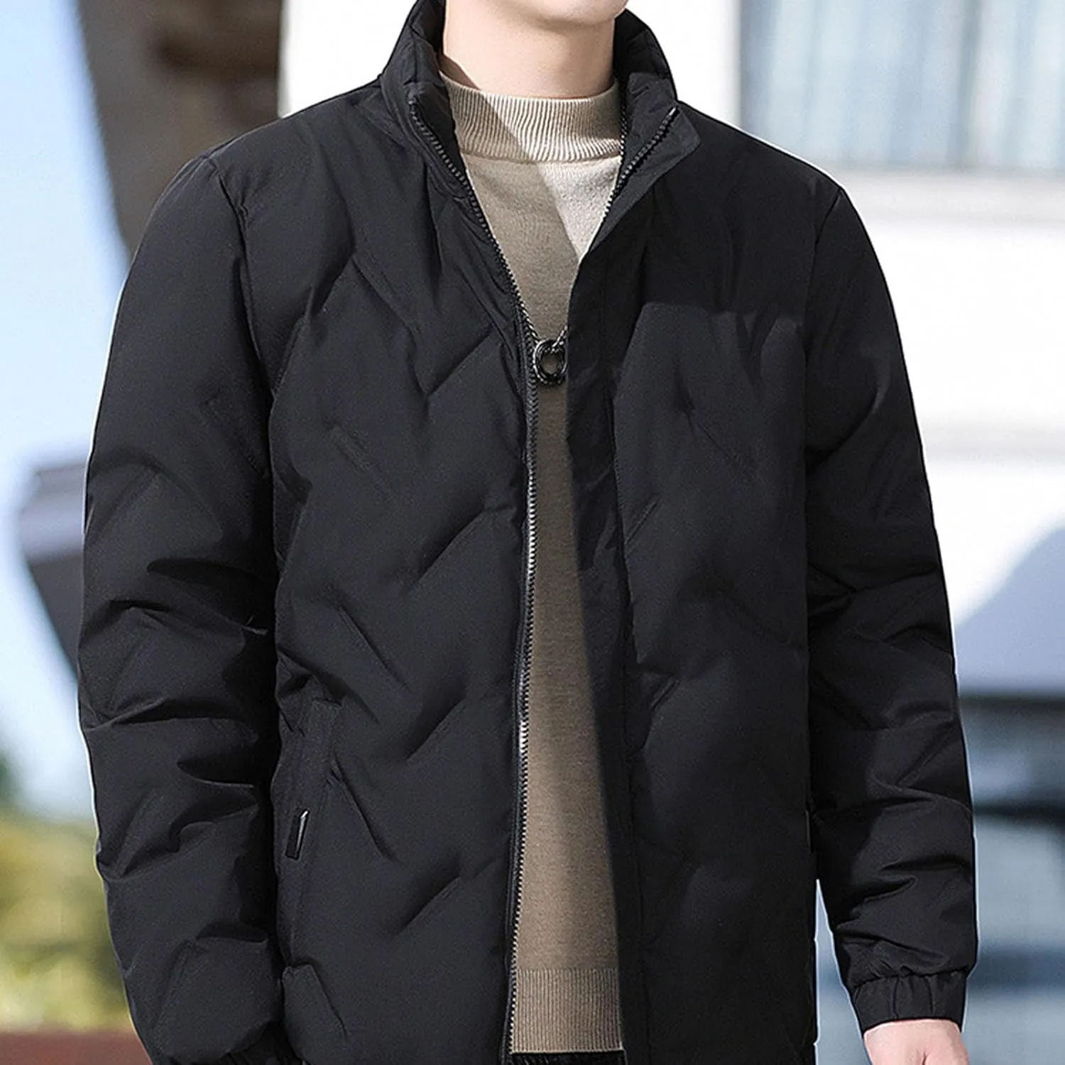 lcziwo Mens Puffer Quilted Jacket Lightweight Stand Collar Zip up Casual Padded Cotton Jacket Winter Coat Outerwear