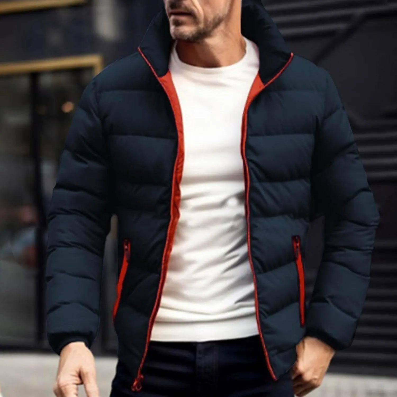 lcziwo Mens Puffer Quilted Jacket Lightweight Stand Collar Zip up Parka Casual Padded Cotton Jacket Winter Short Coat