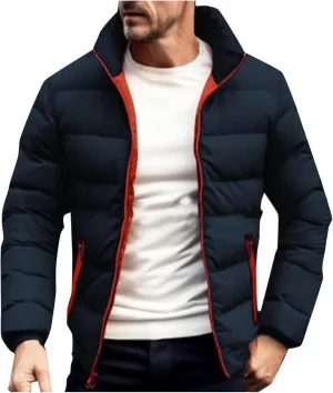 lcziwo Mens Puffer Quilted Jacket Lightweight Stand Collar Zip up Parka Casual Padded Cotton Jacket Winter Short Coat