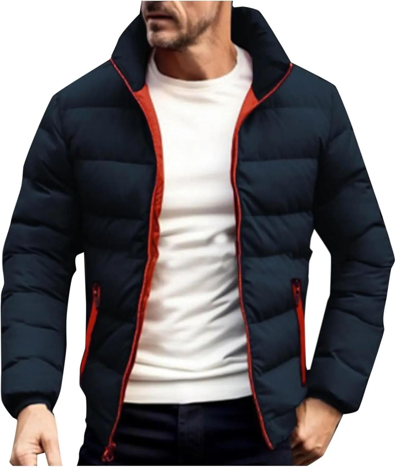 lcziwo Mens Puffer Quilted Jacket Lightweight Stand Collar Zip up Parka Casual Padded Cotton Jacket Winter Short Coat